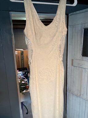 Charlotte Russe Cream Lace Midi Dress with Crochet Sides